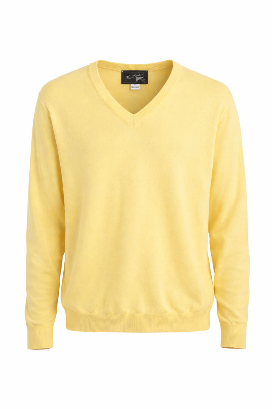 Hart Schaffner Marx Golf V-Neck Sweater Yellow Classic Preppy Made USA XL